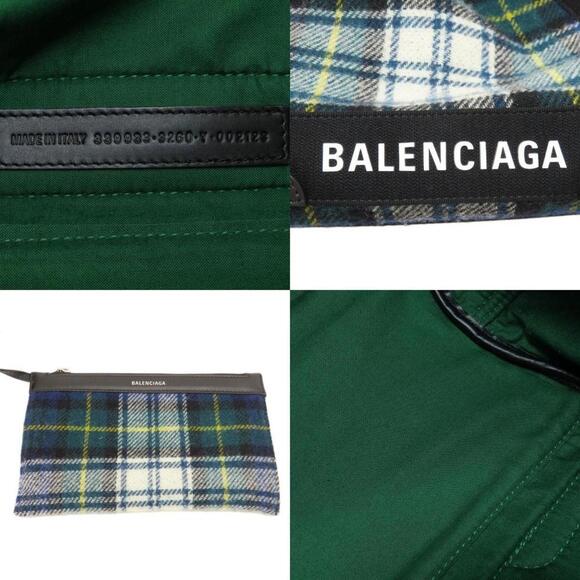 BALENCIAGA Navy Cabas Checkered Wool Handbag - Picture 7 of 11